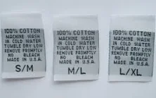 100 pcs White Woven Apparel Clothing Garment Washing Care Label Instruction Sewing Tags - 100% COTTON - S/M, M/L, L/XL