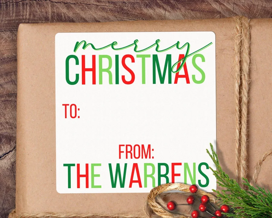 Christmas Gift Labels, Personalized Stickers for Gifts, Christmas To From Tag, Square Christmas Stickers, Custom Holiday Gift Sticker Labels