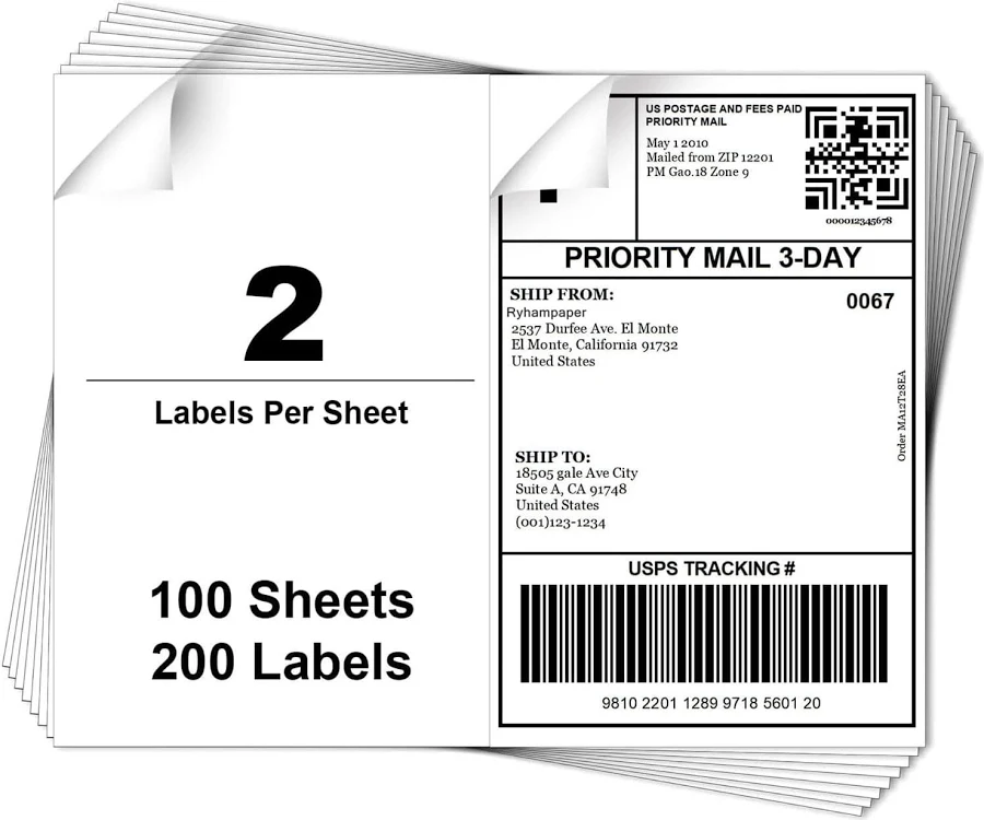 Ryhampaper Half Sheet Self Adhesive Shipping Labels for Laser/Inkjet Printer 2 per Page Blank