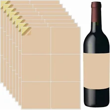 20 Sheets 120Pcs Wine Bottle Paper Labels Printable Light Brown 4 x 4 Inch Self Adhesive Kraft Blank Wine Label Sticker Covers for Wedding Anniversary