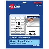 Avery Glossy Clear Rectangle Labels With Sure Feed 1-1/4" x 2-3/8 94227-CGF25