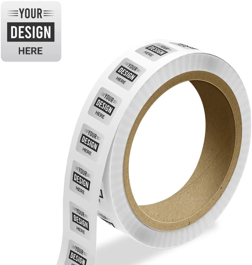 Custom 2 x 2 Inch Roll of Square Labels - Durable Metallic - Silver Foil - 125 Pack