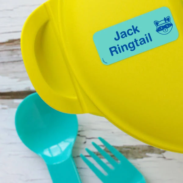 Personalised rectangular stick-on labels for objects. Up to 3 lines of text. High quality, durable and waterproof.