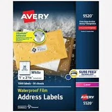 Avery® Waterproof Labels with Ultrahold Permanent Adhesive Sure Feed
