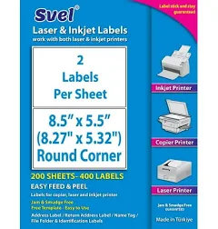 8.5”x5.5 Shipping Labels for Laser & Inkjet Printers, Permanent Self Adhesive Address Mailing Stickers Half Sheet (8.5”x5.5” Round, 200, Sheets)