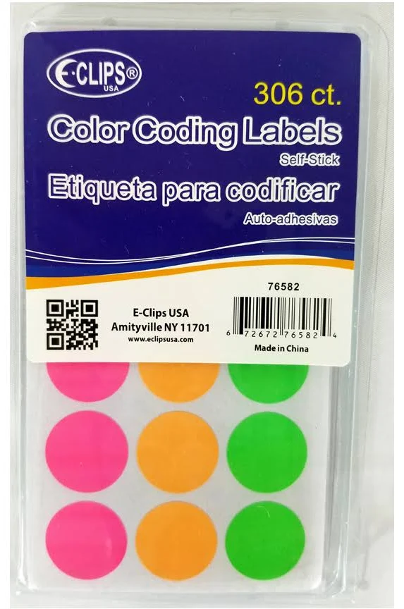 36 306-Ct. Self Stick Color Coding Labels, & Assorted Colors