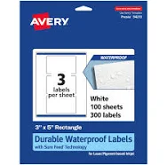 Avery 3" x 5" Waterproof Rectangle Labels