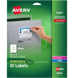 avery Removable Multi-Use Labels Inkjet/laser Printers 3.33 X 4 6464
