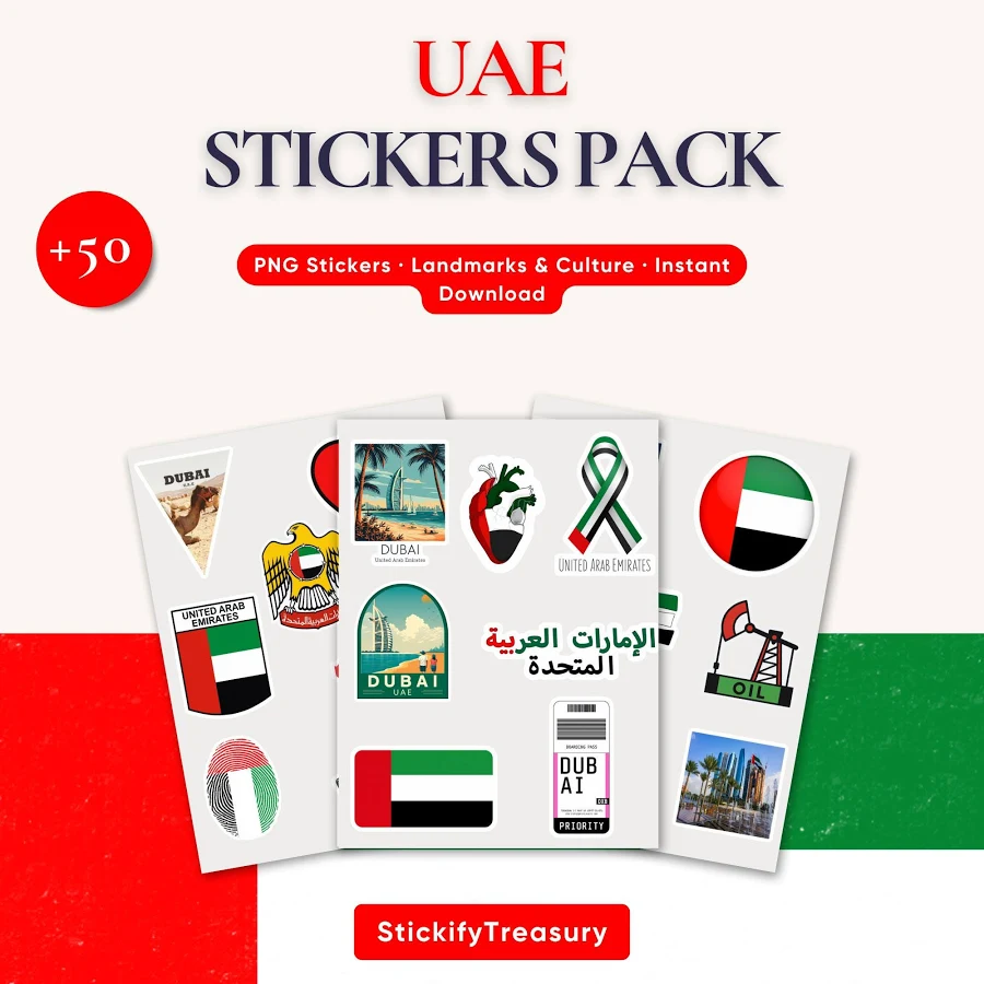 UAE Sticker Pack * Dubai & Abu Dhabi Landmarks * 50+ PNG
