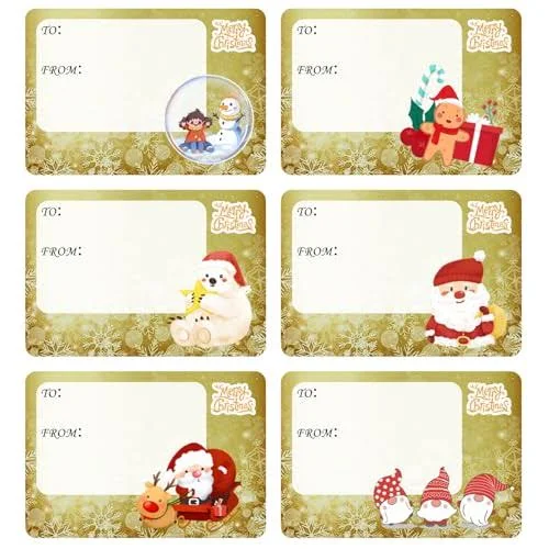 Christmas Labels Stickers 72 Pcs Christmas Name Gift Labels 65 x 45mm Self Adhesive-Xmas Tags Stickers for Present Cards