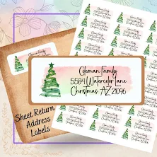 Watercolor Christmas Address Labels: Custom Holiday Self-Adhesive Sheet Labels
