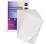 Us A4 Sticker Paper Based Glossy White, 50 Sheets, Self Adhesive