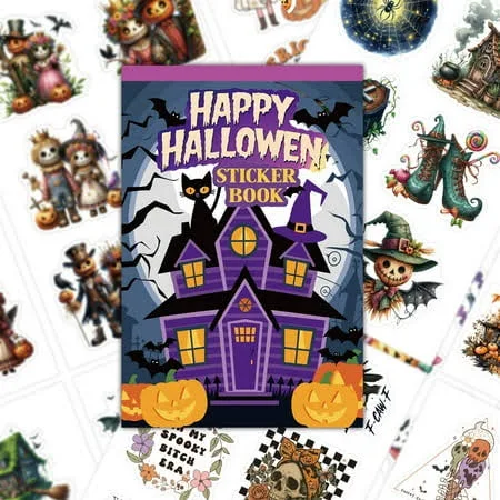 54 Sheets 352 Pcs Halloween Sticker Book Waterproof Vinyl Decals for Crafts Journaling Scrapbooking Pumpkin Ghost Witch Theme Party Decorations