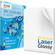 Printable Vinyl Sticker Paper Laser Glossy 50 sheets