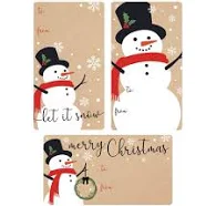 Christmas Gift Tag Stickers: Kraft Christmas - Snowman - 75 Stickers