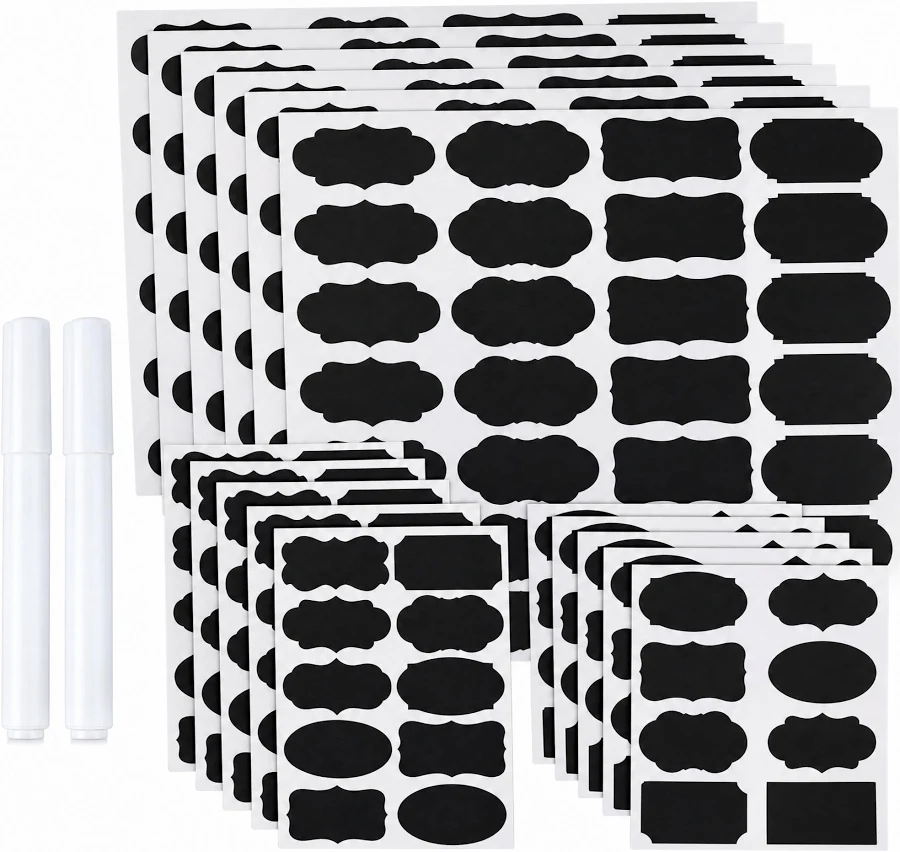 Ouxumoll 244-Pack Chalkboard-Style Labels for Jars & Containers Mixed Shapes with2 Markers