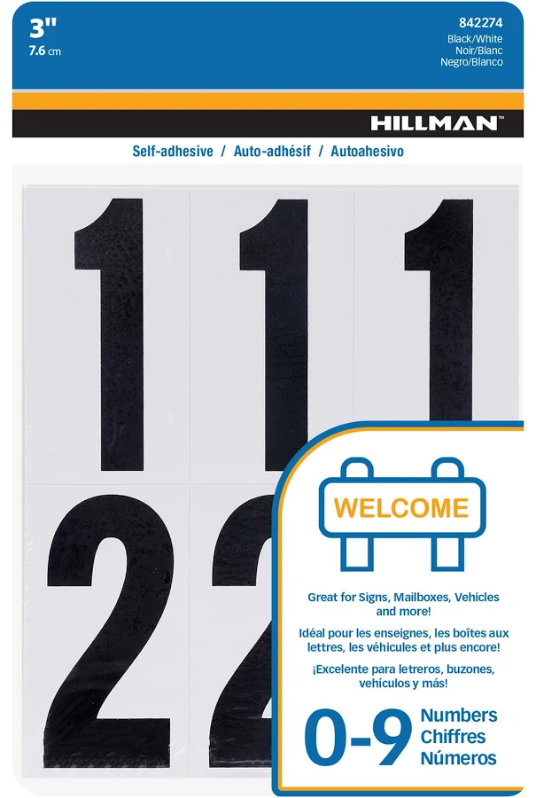 Hillman 3 In. Black & White Adhesive Number Pack