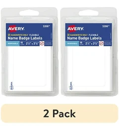 (2 pack) Avery Name Badge Labels, Flexible, 2-1/3 inch x 3-3/8 inch, Film, White, Handwrite, 15 Labels