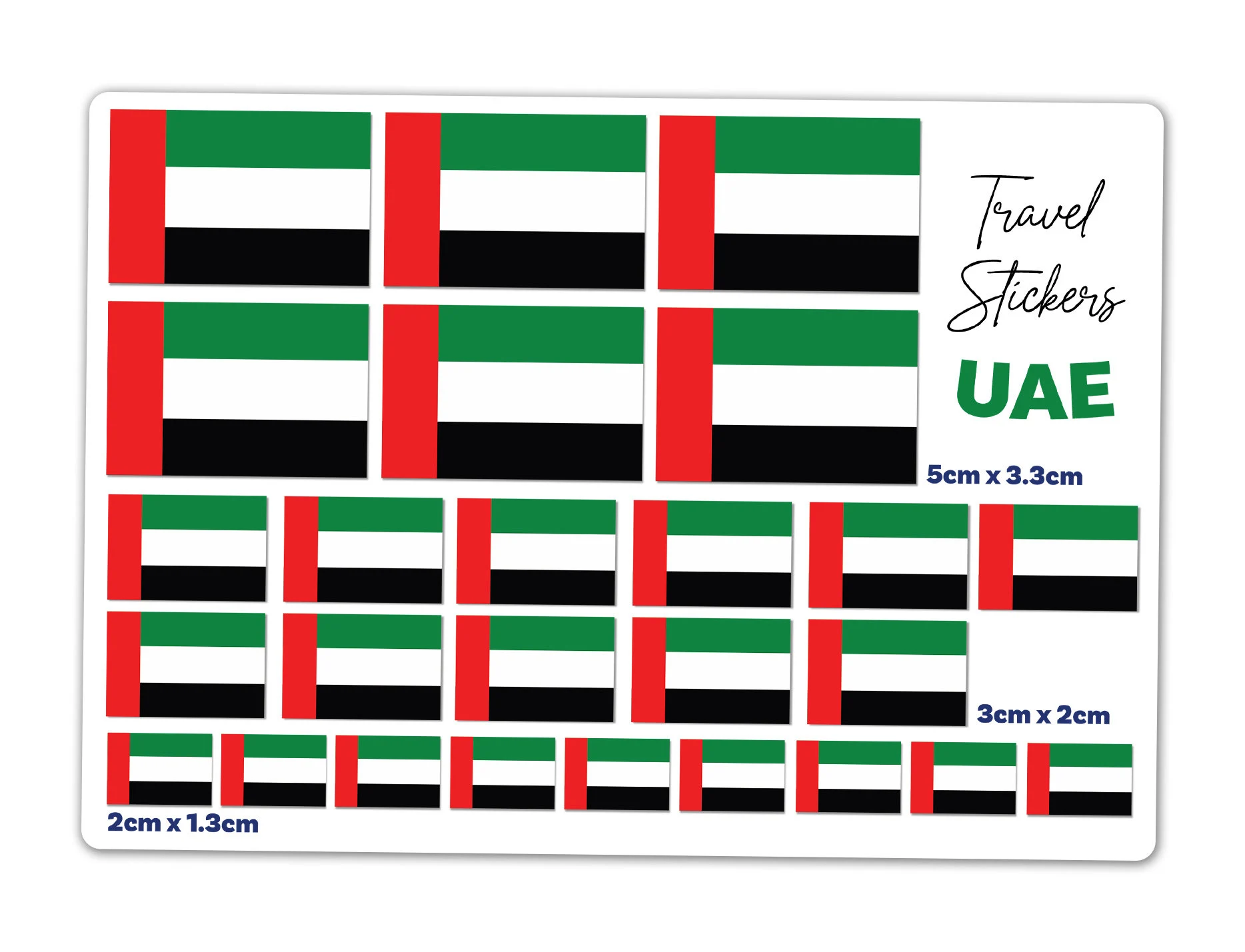 A5 Sticker Sheet United Arab Emirates Flag Vinyl Stickers - UAE Travel Holiday Geography School Labels Scrapbooking 5cm | 3cm | 2cm #81497