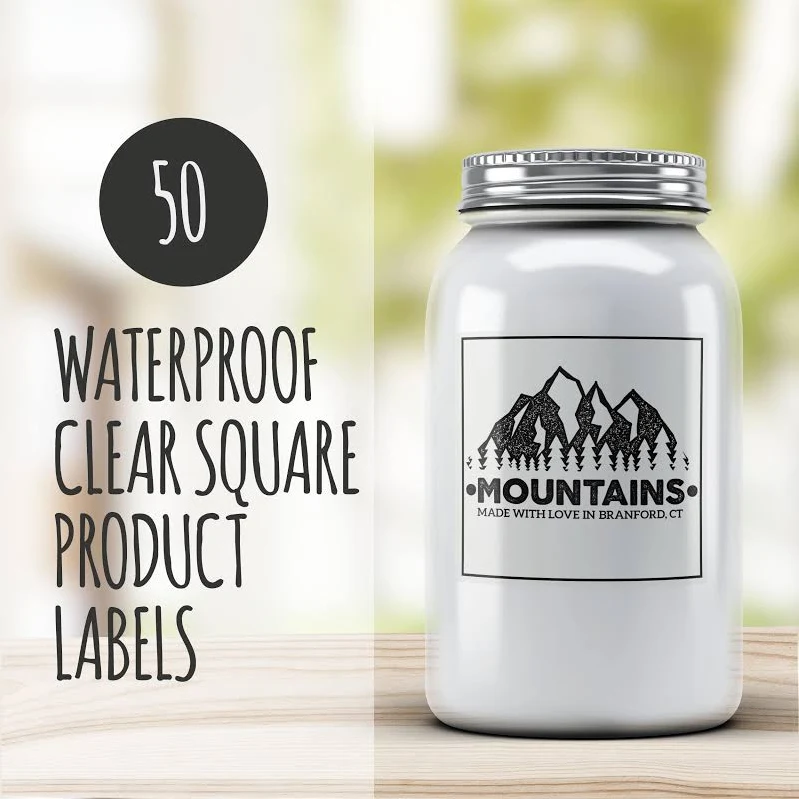 Square - 50 Full Color Custom Clear Product Labels, stickers, waterproof