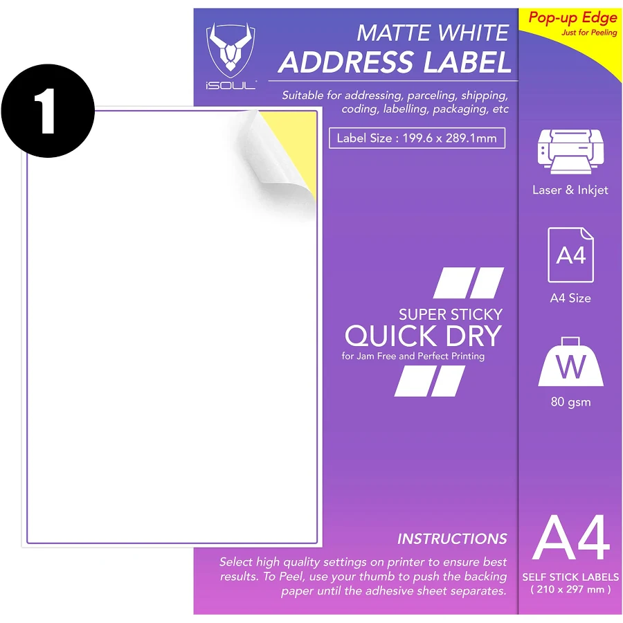 A4 Printer Sticker Paper Printable Sticker Paper 100 Sheets A4 Sticker Paper for Printing
