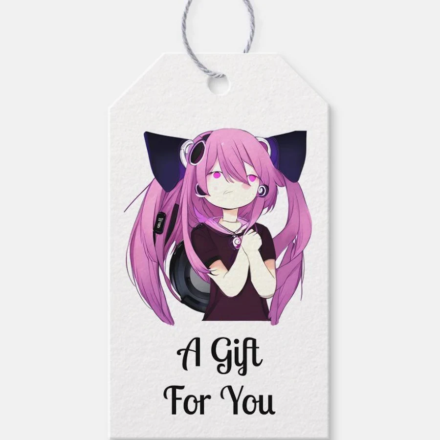 Sweet Purple and Black Anime Girl with Cat Ears Gift Tags