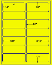 US3200-4x1 1/2-14 up on a 8.5x11 Brand Name Comparable label sheet. 1,000 Fluorescent Yellow Laser Only sheets with Permanent adhesive