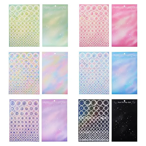 6 Sheets Waterproof PVC Self Adhesive Bubble Mixed Color Stickers