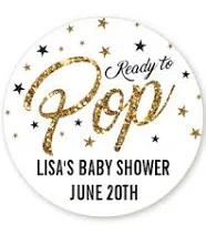 Ready To Pop Gold Glitter - Round Personalized Baby Shower Sticker Labels 1.67 i