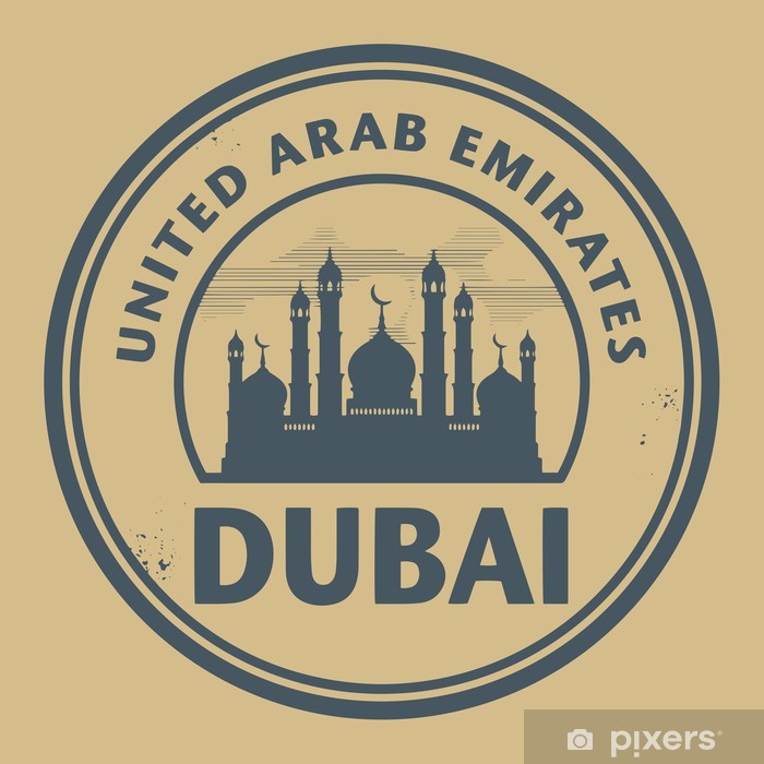 Sticker Stamp or label with text Dubai, United Arab Emirates