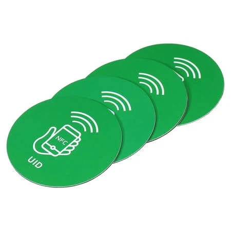 Uxcell UID 13.56MHz Rewritable Back Adhesive NFC Tags Stickers Rfid Label Green 4 Pack