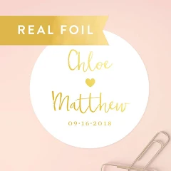 Custom Wedding Favor Stickers, Gold Foil Wedding Sticker, Personalized Bridal Shower Labels, Round Favor Labels, Wedding Labels