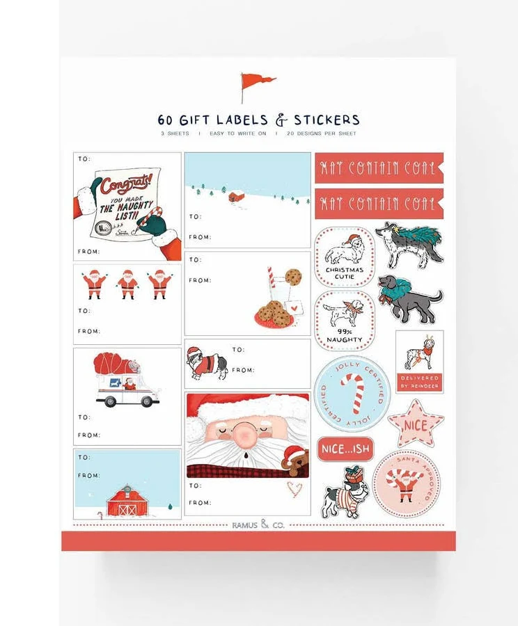 Ramus & Co Christmas/ Holiday Santa & Dogs To/ From Gift Labels