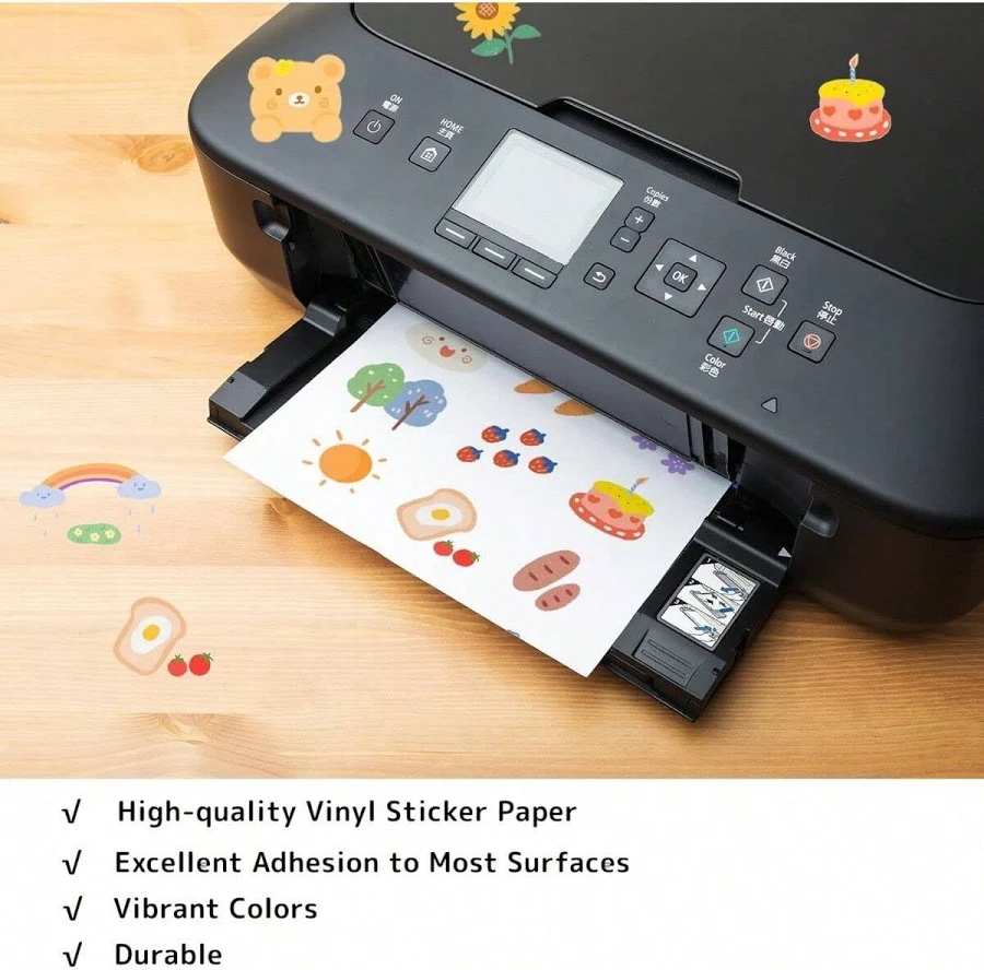 White A4 Glossy Self-Adhesive Sticker Paper Printable Adhesive Transparent Label Sheets 50 Sheets Waterproof Vinyl For Laser Inkjet Printer,A4