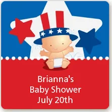 Fourth of July Little Firecracker - Square Personalized Baby Shower Sticker Labe
