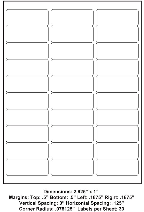 2.625 x 1 (30 Up), 8.5 x 11 Adhesive Label Paper, 1,000 Sheets per Car