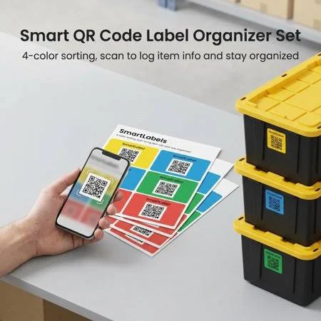 Smartlabels QR Code Storage Labels, 48 Pack Color-Coded Organizing Stickers with Mobile App for Home, Moving, and Inventory Tracking