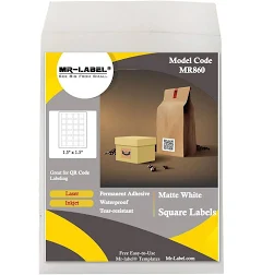 Mr-Label 1.5" x 1.5" Square White Sticker Labels Waterproof and Tear-Resistant