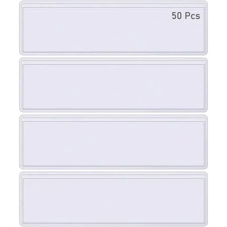 Label Holders, 50 pcs Plastic Label Pockets Self Adhesive Clear Shelf Tag Index Card Pockets Storage Bin Labels Drawer Labels Holder for Supermarket 