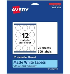 Avery Matte White Round Labels With Sure Feed