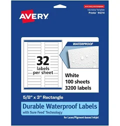 Avery Laser/Inkjet Rectangle Waterproof Multipurpose Labels 94214-WMF