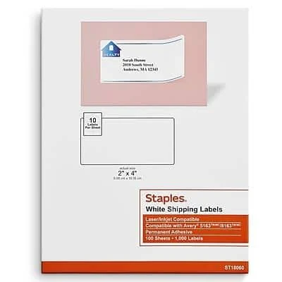 Staples Inkjet/Laser Shipping Labels 18060CT