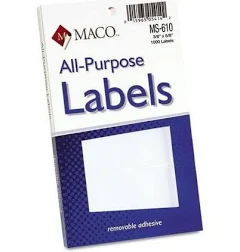 Maco Multipurpose Self-Adhesive Removable Labels, 3/8 x 5/8, White, 1000/Pack