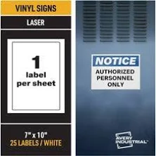 Adhesive Vinyl Labels for Signs - 7" x 10" - 25ct - Avery Industrial