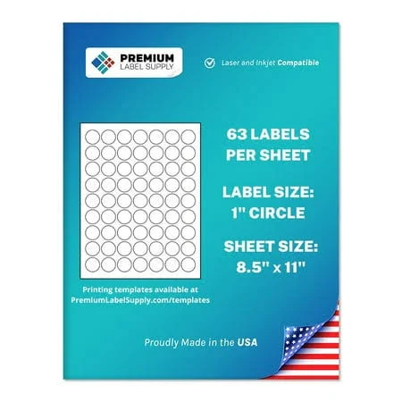 Premium Label Supply White Sticker Round Labels 1 inch Circle Laser/Inkjet Compatible (63 Labels/Sheet), 25 Sheets 1,575 Total Adhesive Labels, Size: 