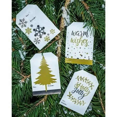 Christmas Gift Tags Holiday Present Stickers Holly Jolly Warm Wishes 4 Different Designs 2 x 3 Inch