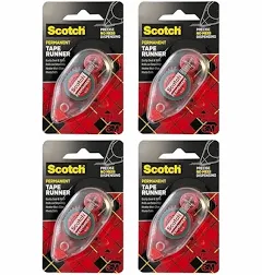 Scotch Double Sided Adhesive Roller, 7 mm x 8 m, Red, 4 Pack