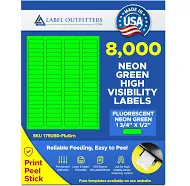 8,000 Fluorescent Green Labels,1.75 x 0.5, 100 Sheets with 80 Labels per Sheet, use Avery 5267 Template Laser Printers Only