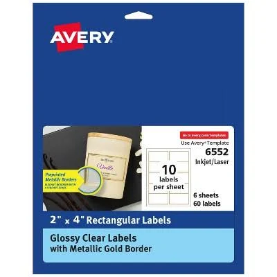 Avery Clear Labels 2" x 4" Gold Border 60 Labels