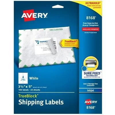 Avery TrueBlock Inkjet Shipping Labels 8168